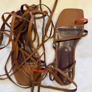 Stand Studio Brown and Red Strappy Sandals